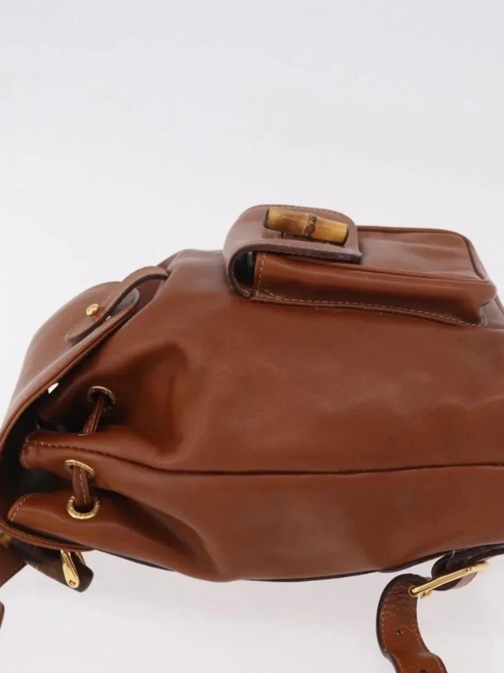GUCCI Bamboo Backpack Leather Brown Gold 003 2058 0030 Auth ka4930